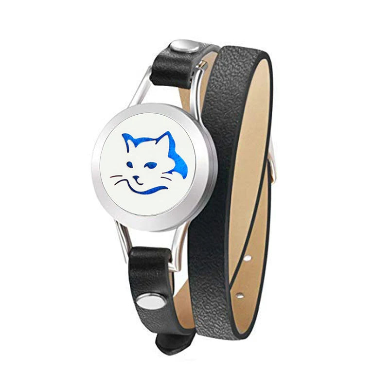Fashion Women Stainless Steel Bracelet Genuine Leather Aroma Bangle Essential Oils Diffuser Locket