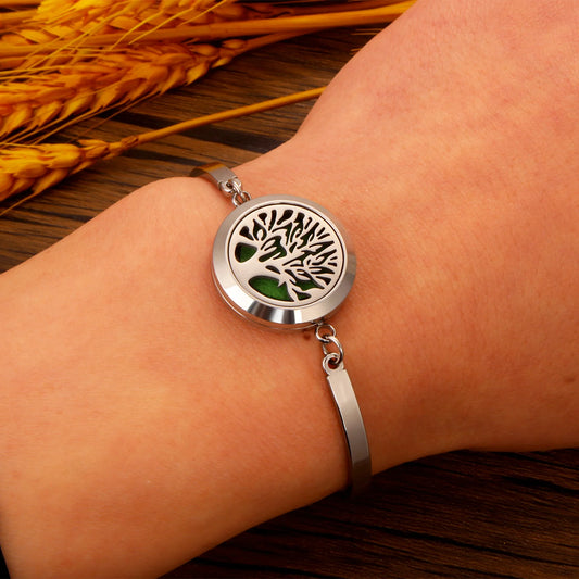 Round Stainless Steel Hollow 2.2Cm Air Freshener Perfume Oil Diffuser Locket Charm Jewelry Bracelet Bangle for Women Men