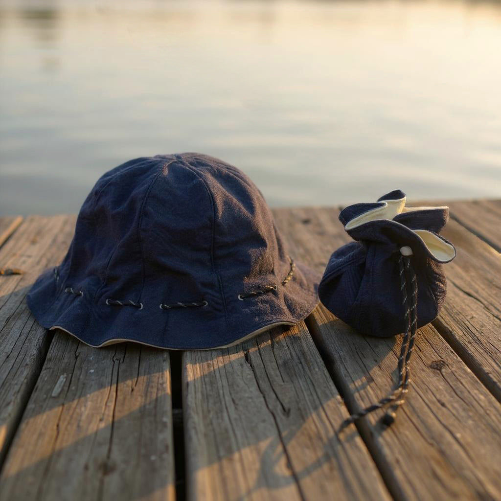 Women's Two-Sided Denim Bucket Hat Convertible Pouch – Essential for Travelers & City Strollers