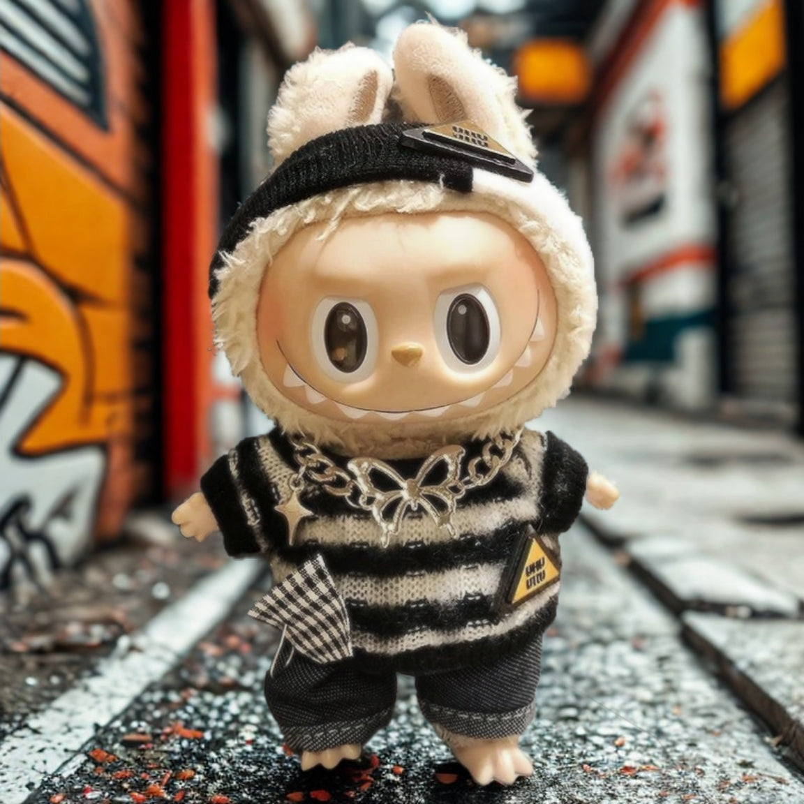 Labubu Doll Streetwear Outfit 21 – Urban Gothic Costume for City Walk