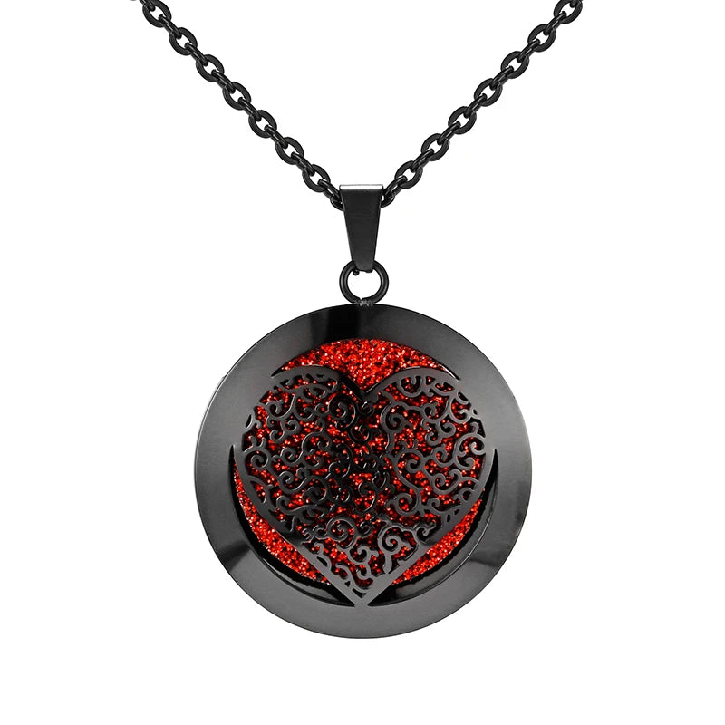 Aromatherapy Black Stainless Steel Pendant Necklace – Diffuser Jewelry for Men & Women