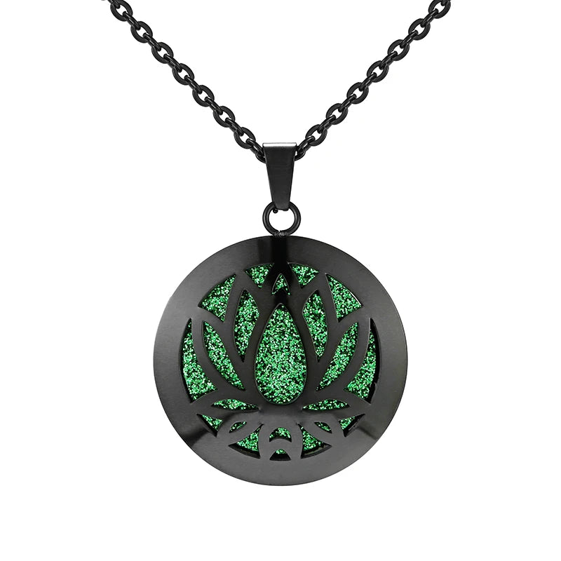 Aromatherapy Black Stainless Steel Pendant Necklace – Diffuser Jewelry for Men & Women