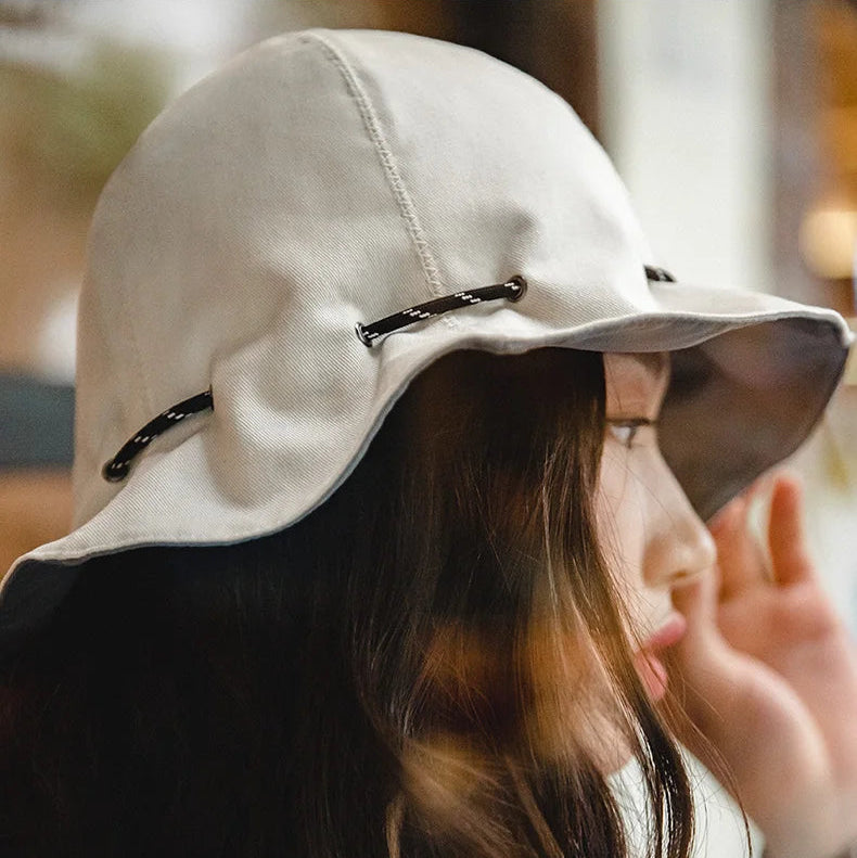 Women's Two-Sided Canvas Bucket Hat Convertible Pouch – Essential for Travelers & City Strollers