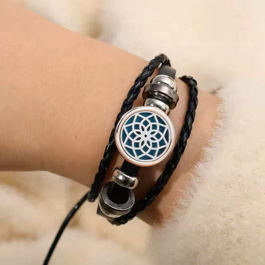 Aromatherapy Black Leather Bracelet – Unisex Diffuse Wristband for Streetwear Style