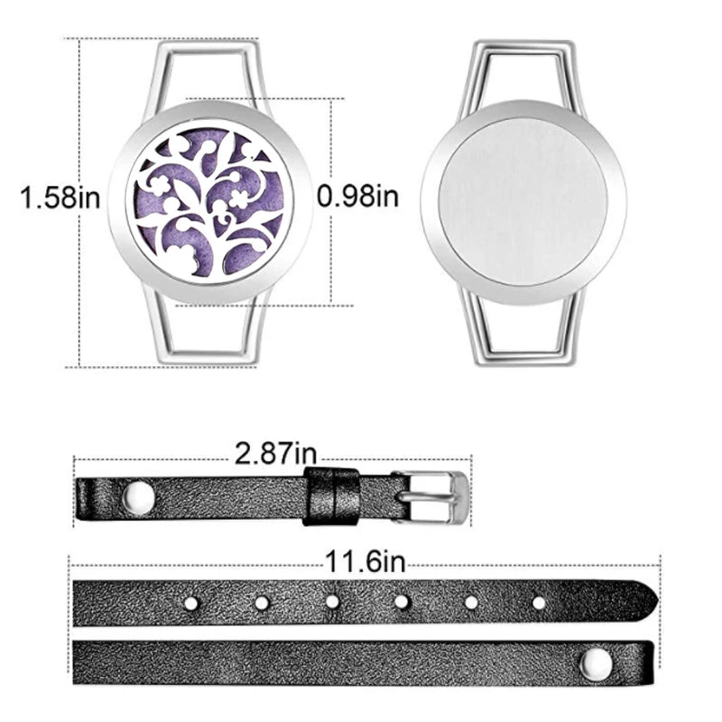 Fashion Women Stainless Steel Bracelet Genuine Leather Aroma Bangle Essential Oils Diffuser Locket