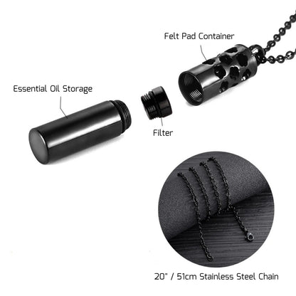 Aromatherapy Black Stainless Steel Locket Necklace – Diffuser Jewelry for Men & Women