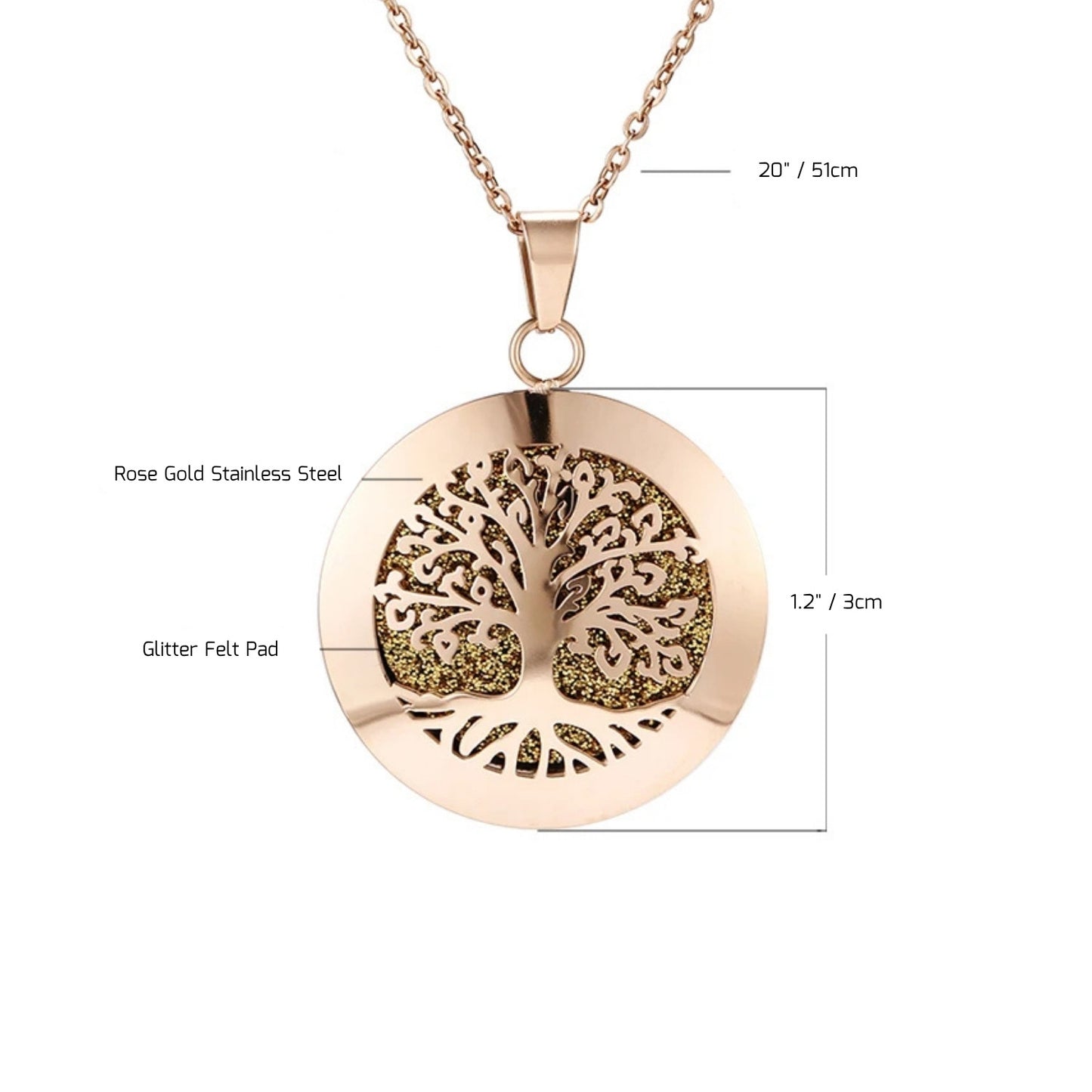 Aromatherapy Rose Gold Stainless Steel Pendant Necklace – Diffuser Jewelry for Men & Women