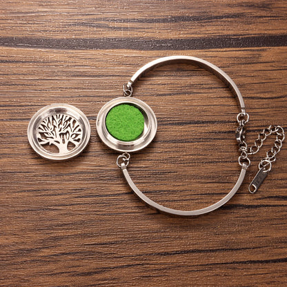 Round Stainless Steel Hollow 2.2Cm Air Freshener Perfume Oil Diffuser Locket Charm Jewelry Bracelet Bangle for Women Men