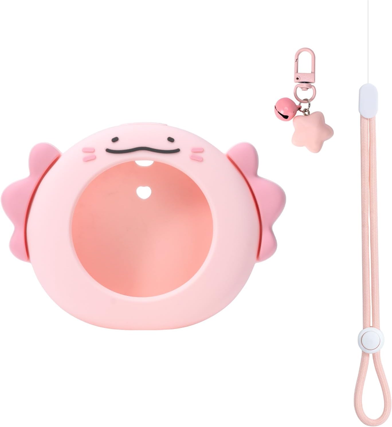 Cute Protective Case for GO Plus+, Soft Silicone Cover Shell with Heart-Shaped Charm and Adjustable Wrist Strap - Pink Axolotls