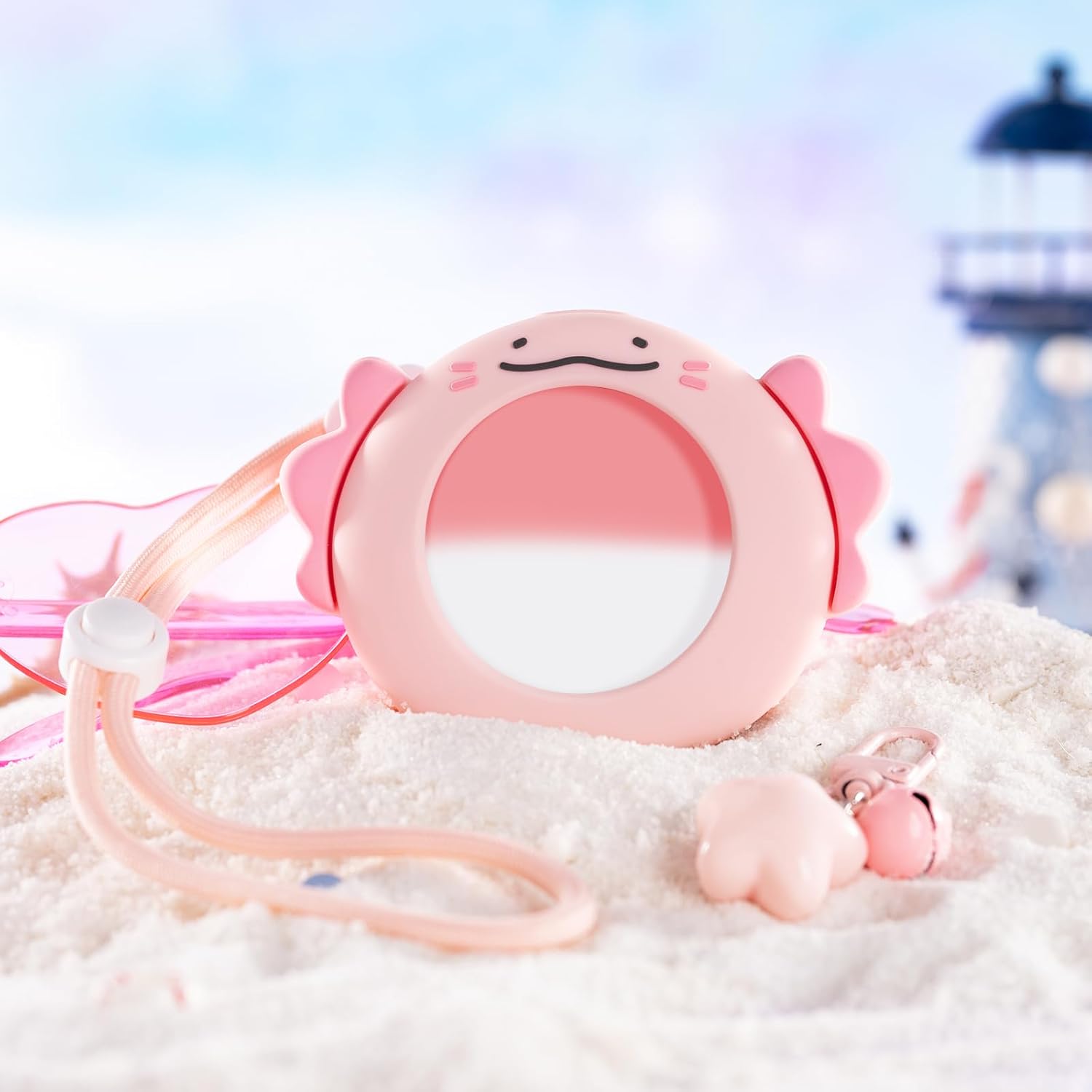 Cute Protective Case for GO Plus+, Soft Silicone Cover Shell with Heart-Shaped Charm and Adjustable Wrist Strap - Pink Axolotls