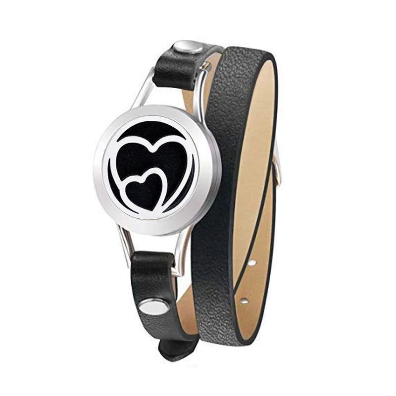 Fashion Women Stainless Steel Bracelet Genuine Leather Aroma Bangle Essential Oils Diffuser Locket