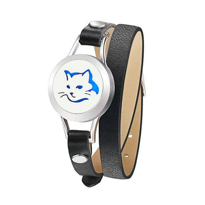 Fashion Women Stainless Steel Bracelet Genuine Leather Aroma Bangle Essential Oils Diffuser Locket