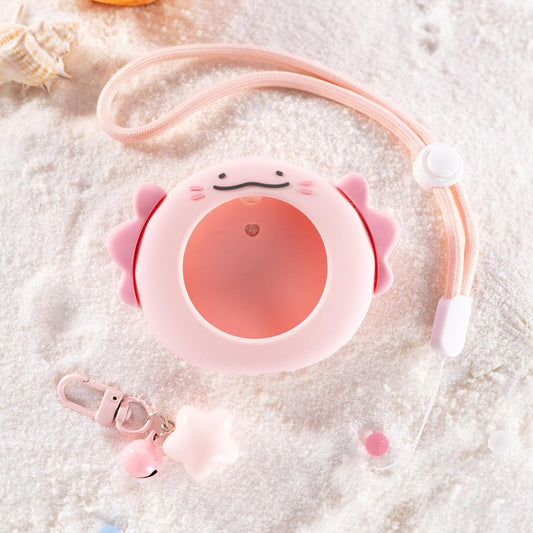 Cute Protective Case for GO Plus+, Soft Silicone Cover Shell with Heart-Shaped Charm and Adjustable Wrist Strap - Pink Axolotls