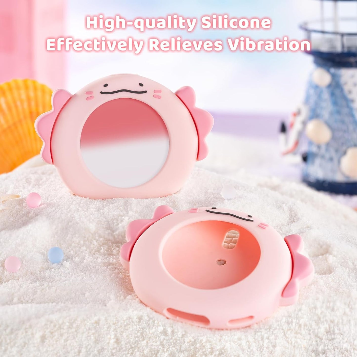 Cute Protective Case for GO Plus+, Soft Silicone Cover Shell with Heart-Shaped Charm and Adjustable Wrist Strap - Pink Axolotls