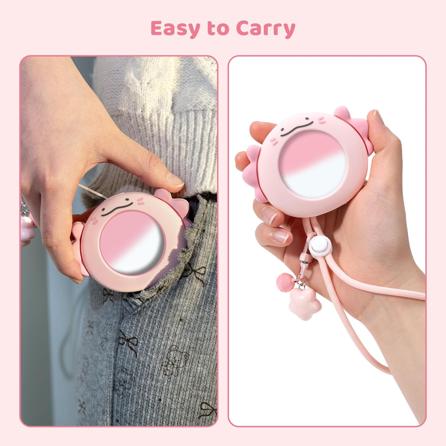 Cute Protective Case for GO Plus+, Soft Silicone Cover Shell with Heart-Shaped Charm and Adjustable Wrist Strap - Pink Axolotls