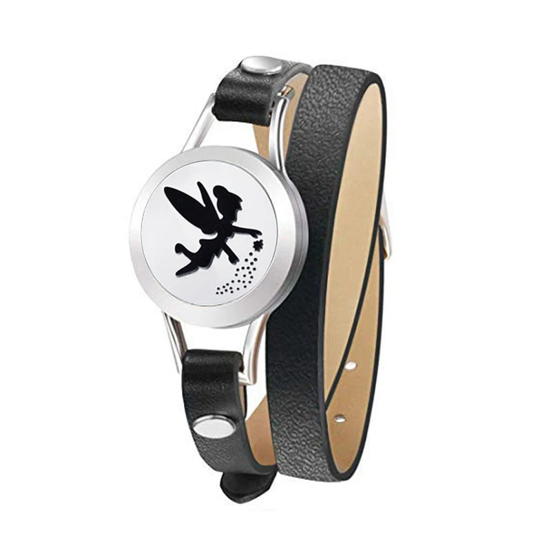 Fashion Women Stainless Steel Bracelet Genuine Leather Aroma Bangle Essential Oils Diffuser Locket