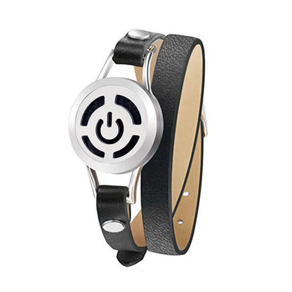 Fashion Women Stainless Steel Bracelet Genuine Leather Aroma Bangle Essential Oils Diffuser Locket