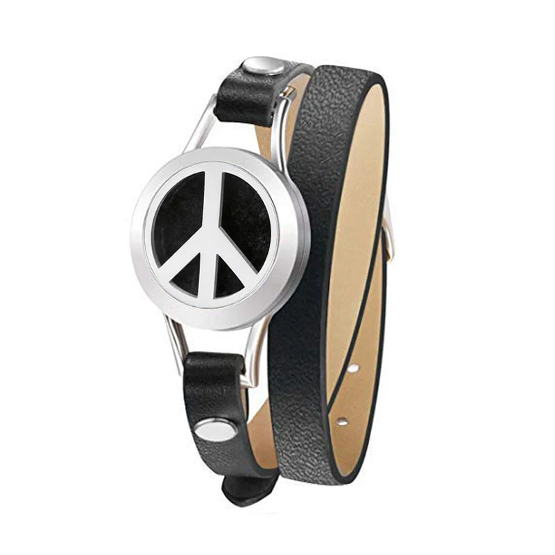 Fashion Women Stainless Steel Bracelet Genuine Leather Aroma Bangle Essential Oils Diffuser Locket