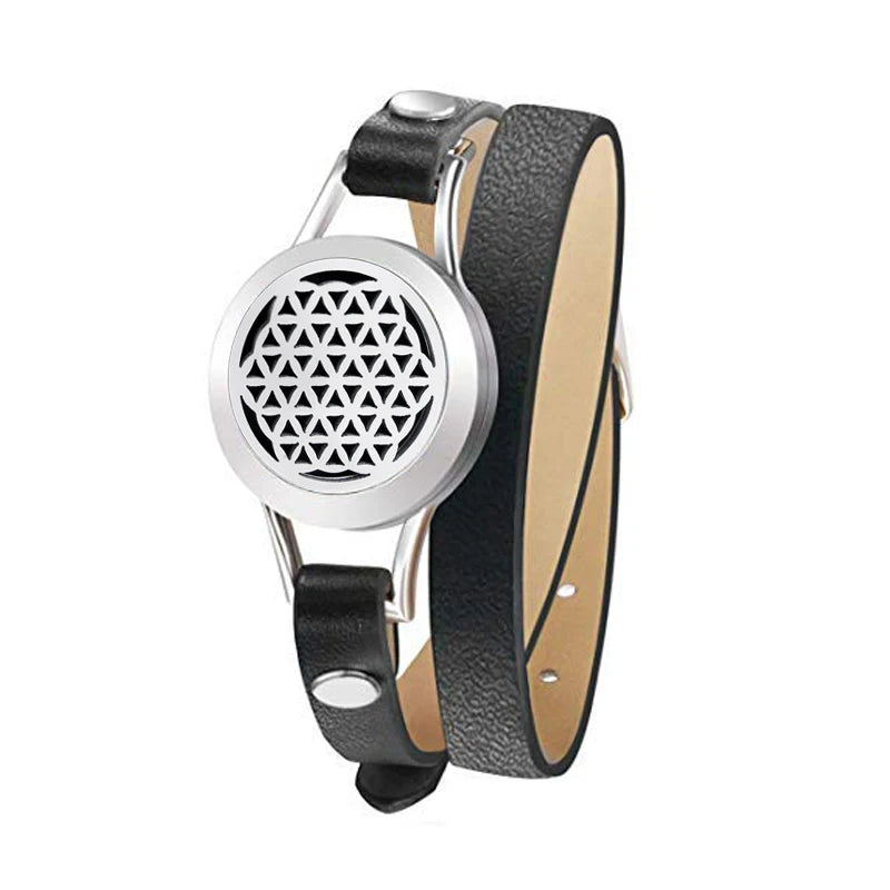 Fashion Women Stainless Steel Bracelet Genuine Leather Aroma Bangle Essential Oils Diffuser Locket