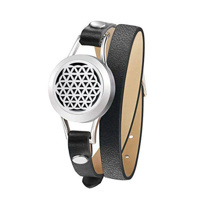 Fashion Women Stainless Steel Bracelet Genuine Leather Aroma Bangle Essential Oils Diffuser Locket