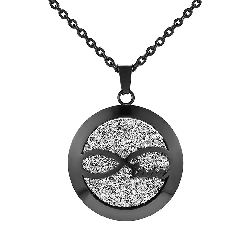 Aromatherapy Black Stainless Steel Pendant Necklace – Diffuser Jewelry for Men & Women