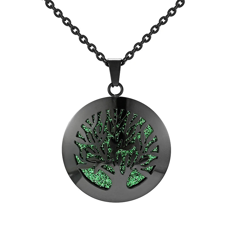 Aromatherapy Black Stainless Steel Pendant Necklace – Diffuser Jewelry for Men & Women