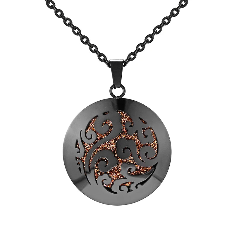 Aromatherapy Black Stainless Steel Pendant Necklace – Diffuser Jewelry for Men & Women