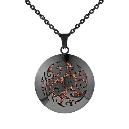 Aromatherapy Black Stainless Steel Pendant Necklace – Diffuser Jewelry for Men & Women