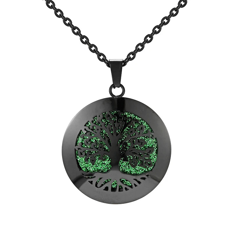 Aromatherapy Black Stainless Steel Pendant Necklace – Diffuser Jewelry for Men & Women