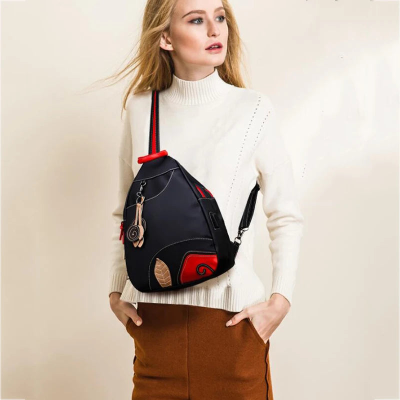 Versatile Retro Leaf Print Backpack – Women's Large Nylon City Bag
