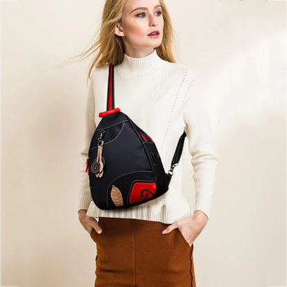Versatile Retro Leaf Print Backpack – Women's Large Nylon City Bag