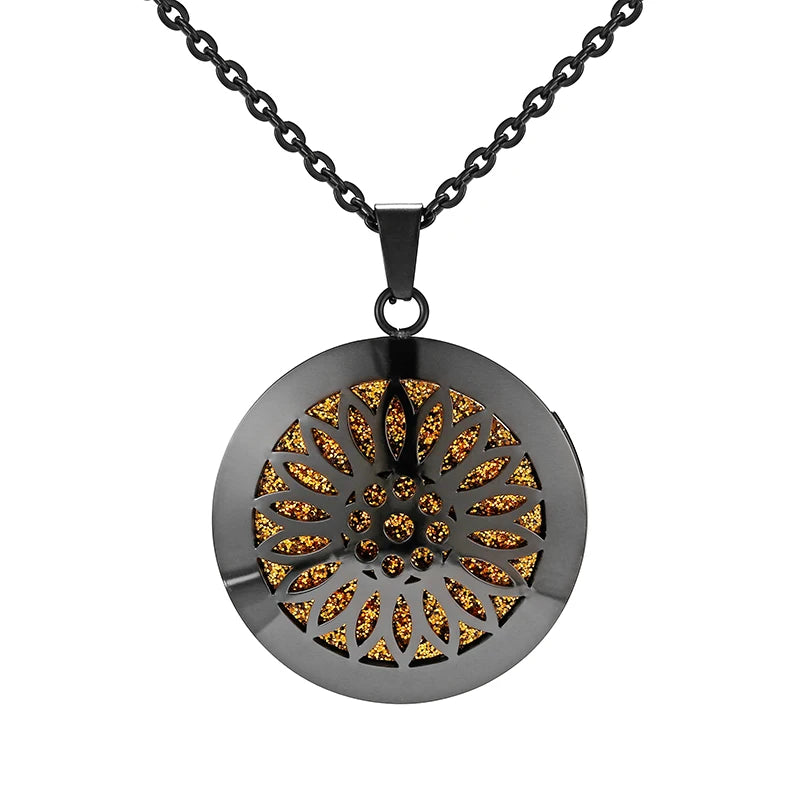 Aromatherapy Black Stainless Steel Pendant Necklace – Diffuser Jewelry for Men & Women