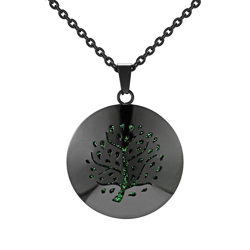 Aromatherapy Black Stainless Steel Pendant Necklace – Diffuser Jewelry for Men & Women