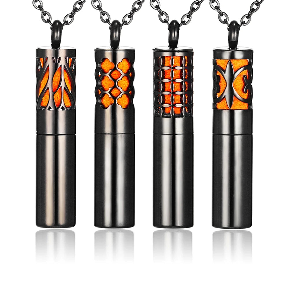 Aromatherapy Black Stainless Steel Locket Necklace – Diffuser Jewelry for Men & Women