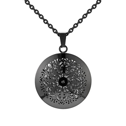 Aromatherapy Black Stainless Steel Pendant Necklace – Diffuser Jewelry for Men & Women