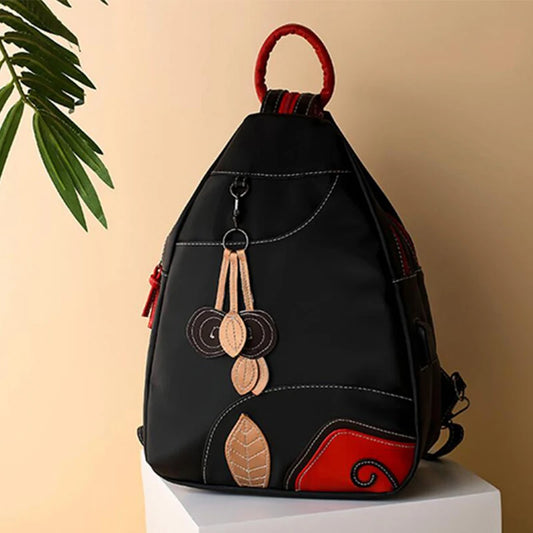 Versatile Retro Leaf Print Backpack – Women's Large Nylon City Bag