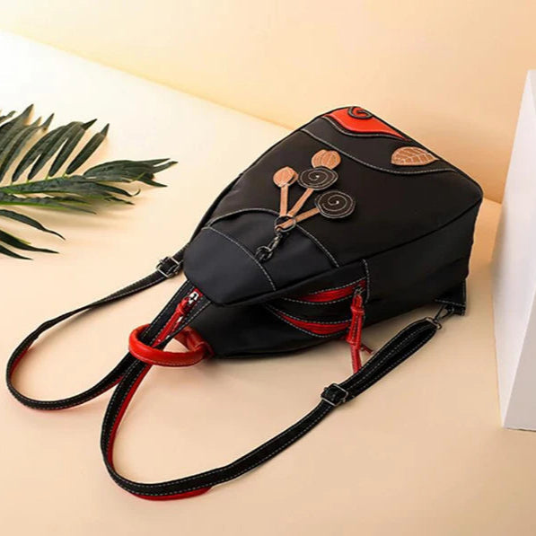 Versatile Retro Leaf Print Backpack – Women's Large Nylon City Bag