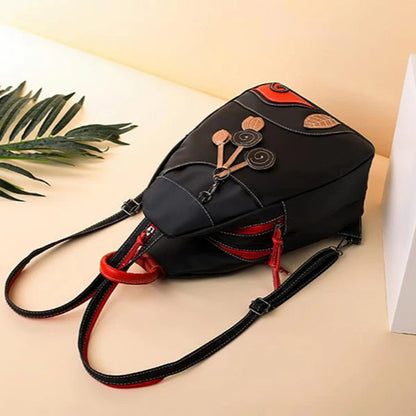 Versatile Retro Leaf Print Backpack – Women's Large Nylon City Bag