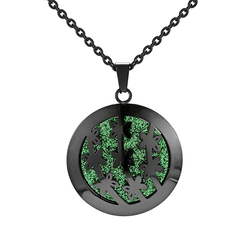 Aromatherapy Black Stainless Steel Pendant Necklace – Diffuser Jewelry for Men & Women