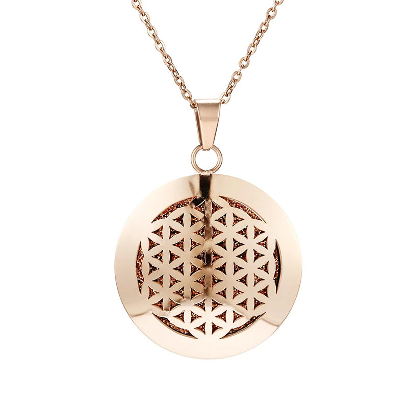 Aromatherapy Rose Gold Stainless Steel Pendant Necklace – Diffuser Jewelry for Men & Women