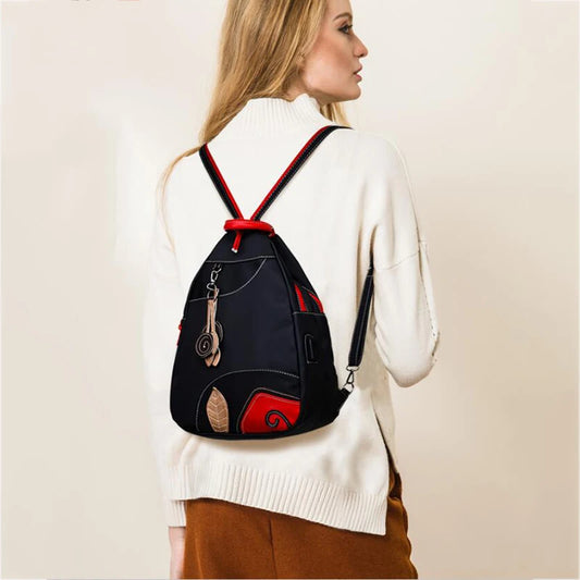 Versatile Retro Leaf Print Backpack – Women's Large Nylon City Bag