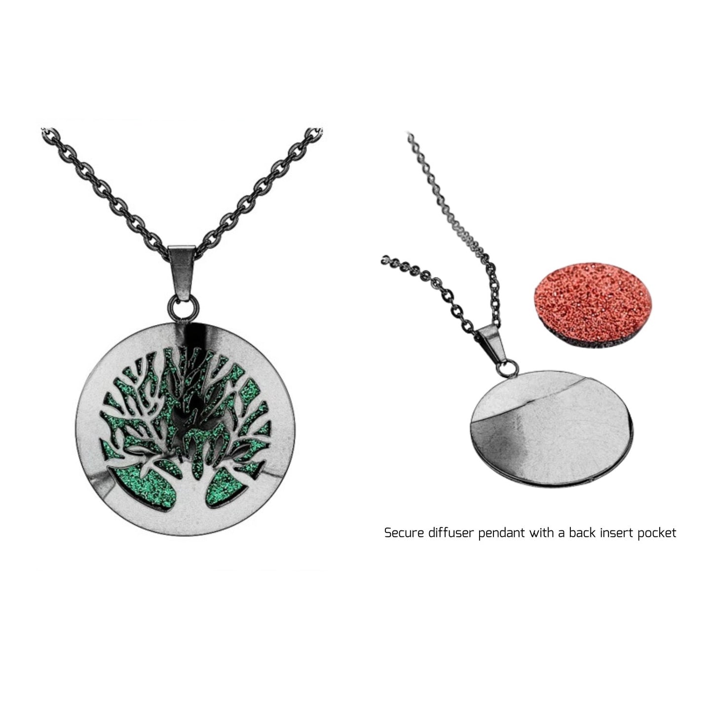 Aromatherapy Black Stainless Steel Pendant Necklace – Diffuser Jewelry for Men & Women