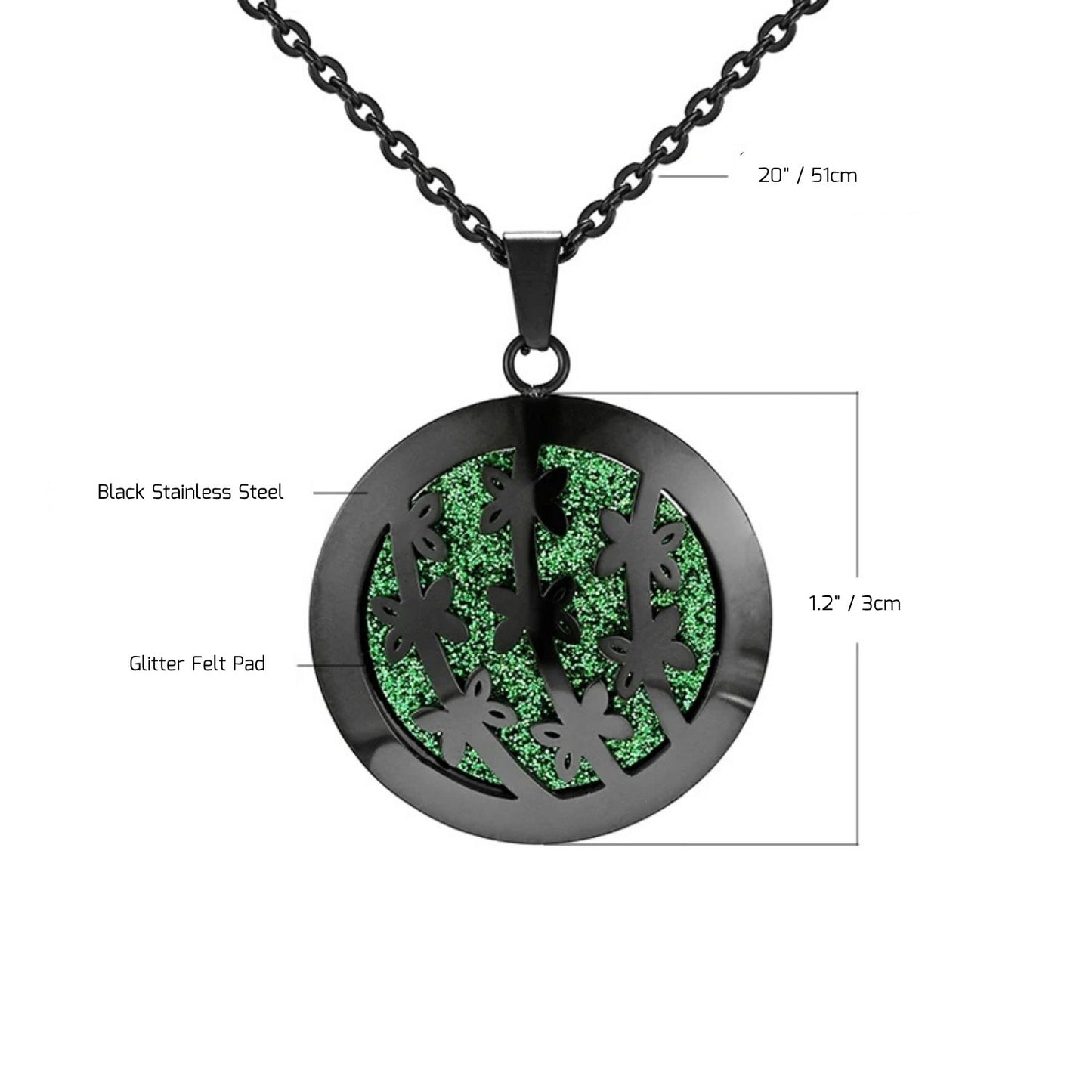 Aromatherapy Black Stainless Steel Pendant Necklace – Diffuser Jewelry for Men & Women