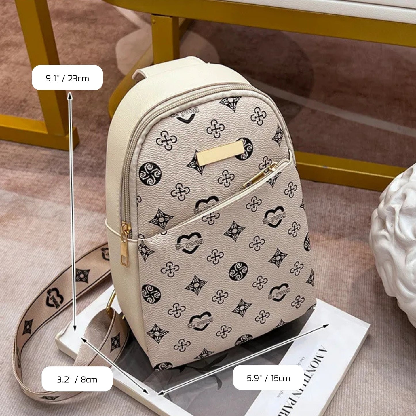 Streetwear Chest Bag for Women – Printed PU Leather Sling for City Walk