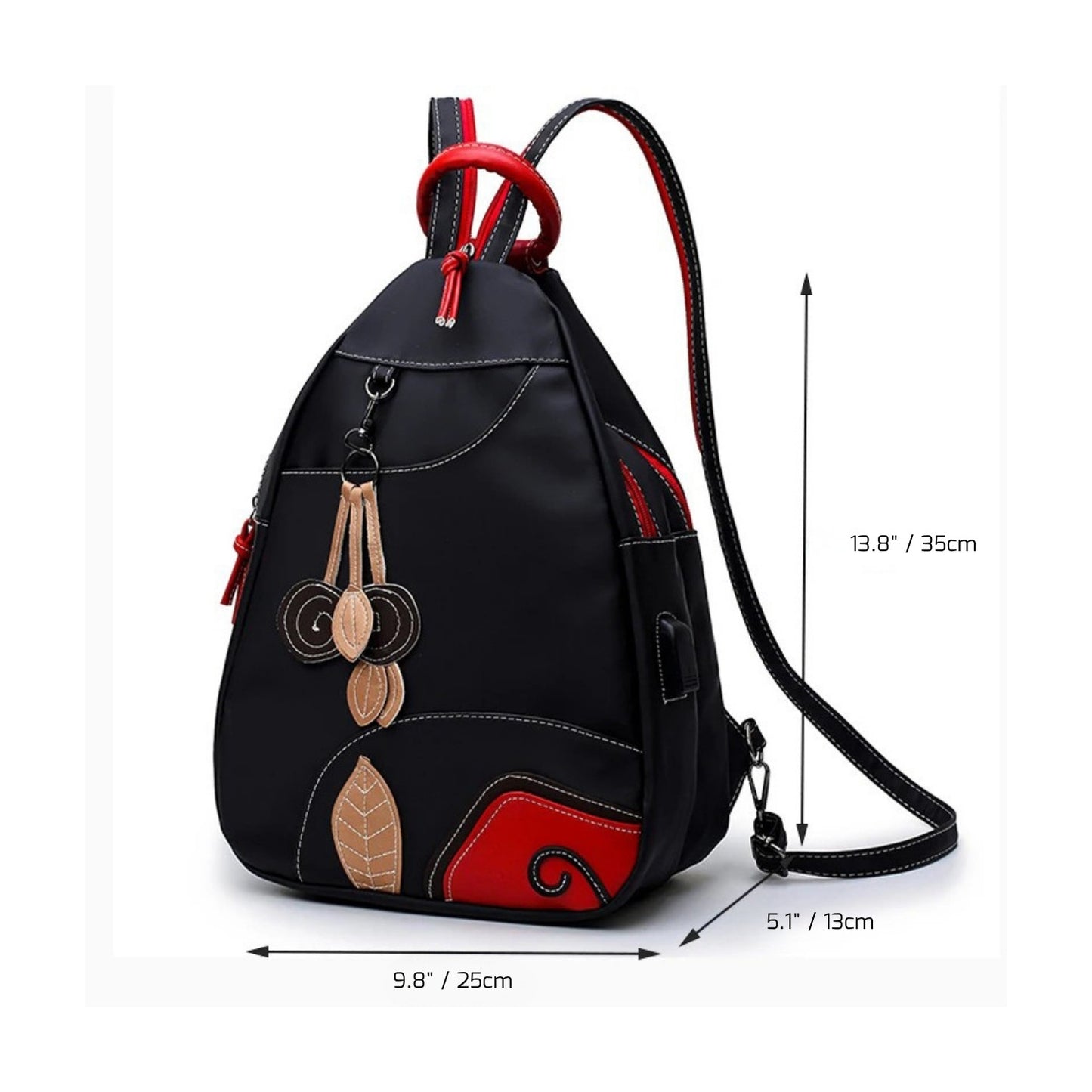 Versatile Retro Leaf Print Backpack – Women's Large Nylon City Bag
