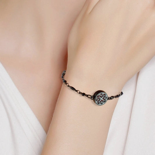 Aromatherapy Black Stainless Steel Locket Bracelet – Diffuser Jewelry for Men & Women