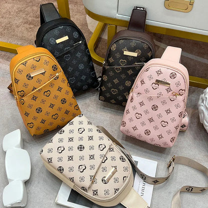 Streetwear Chest Bag for Women – Printed PU Leather Sling for City Walk