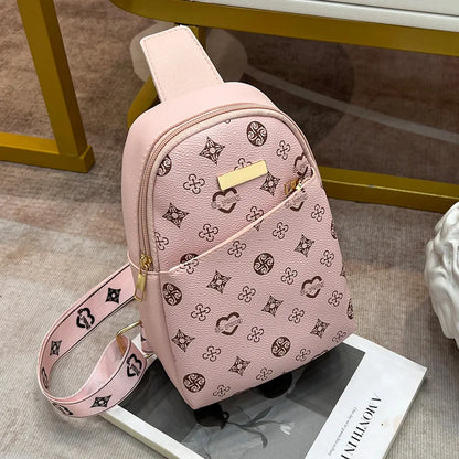 Streetwear Chest Bag for Women – Printed PU Leather Sling for City Walk