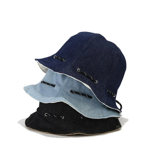 Women's Two-Sided Denim Bucket Hat Convertible Pouch – Essential for Travelers & City Strollers