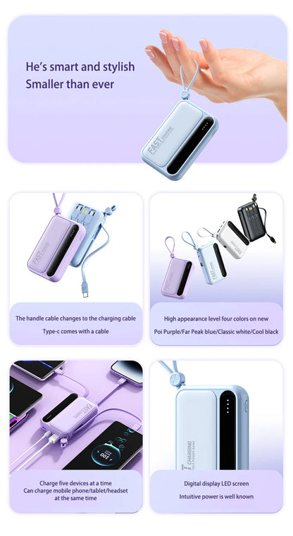 Slim Power Bank – Built-In Cable Mobile Charger for Pokémon GO & Travel